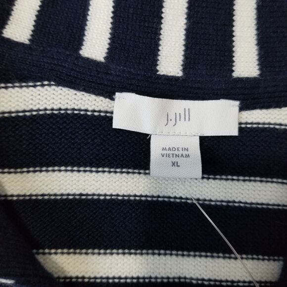 J Jill Top XL Knit Collared Pullover Sweater Striped Navy V Neck Nautical NWT - Picture 9 of 14
